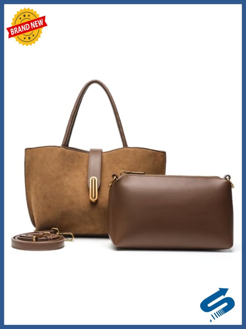 Small Faux Suede Crossbody Tote Bag 2-in-1 with Removable Pouch Work Daily